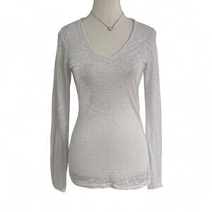 White Y2K Sheer Full Length Fitted Layering V Neck Long Sleeve Womens Size Large